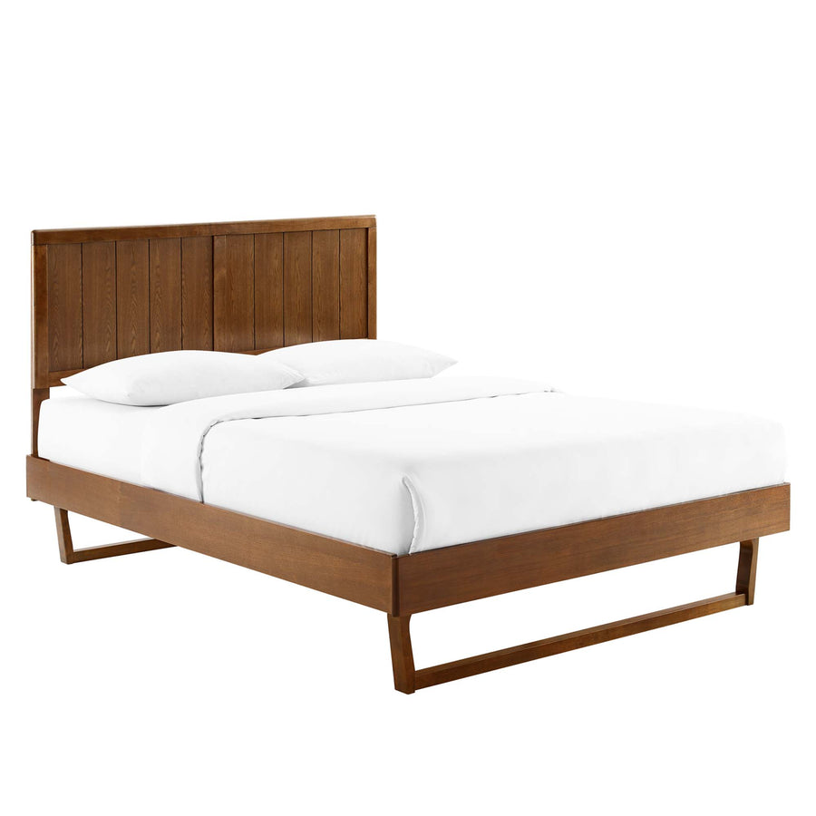 Granite Wood Queen Platform Bed With Angular Frame in Walnut