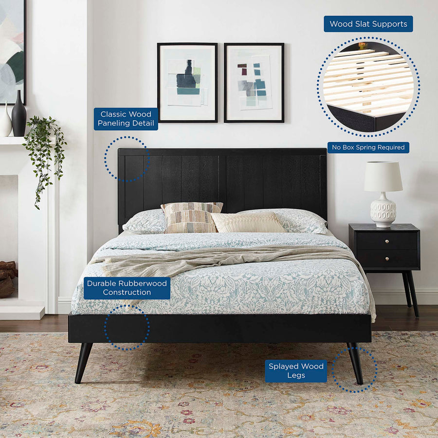Granite Wood Queen Platform Bed With Splayed Legs in Black