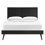 Granite Wood Queen Platform Bed With Splayed Legs in Black