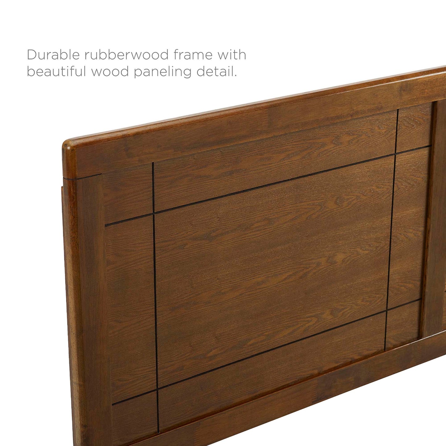 Rattan Wood Queen Platform Bed With Angular Frame in Walnut