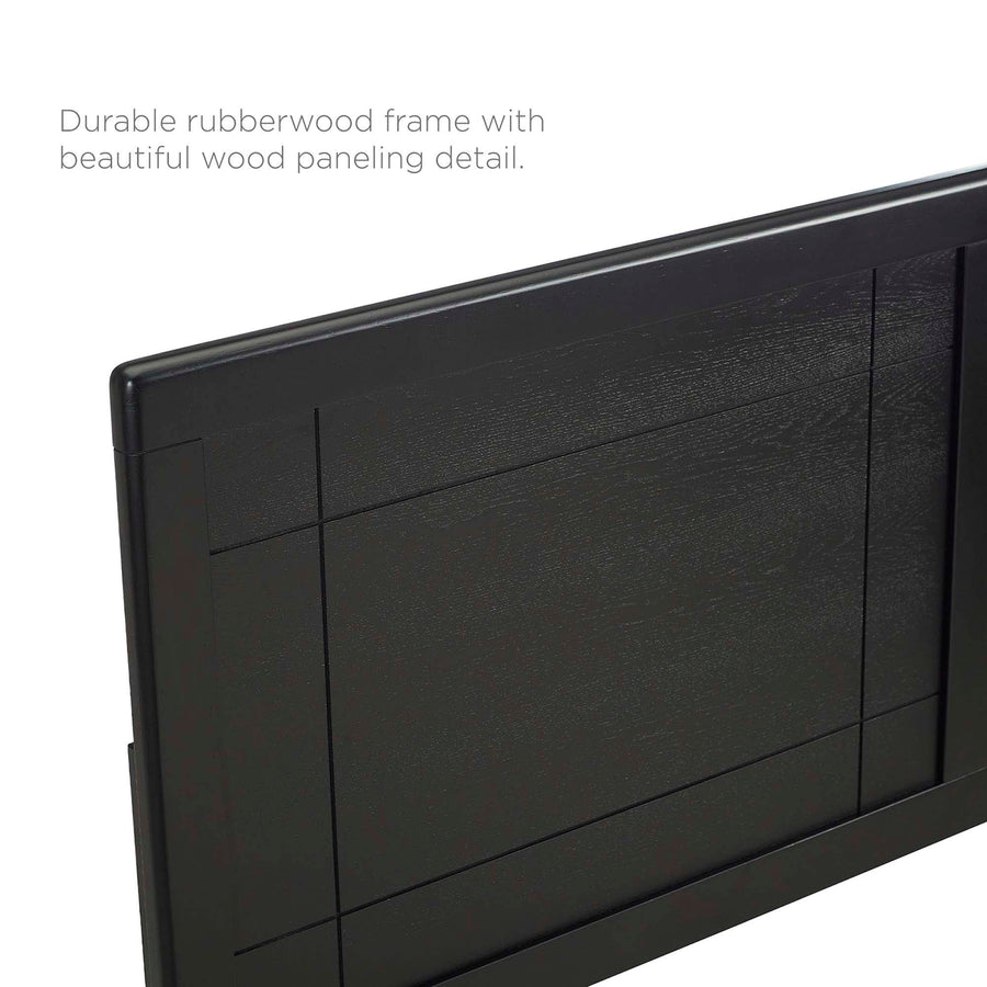 Rattan Wood Queen Platform Bed With Splayed Legs in Black