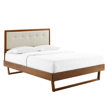Willow Wood Queen Platform Bed With Angular Frame in Walnut Beige