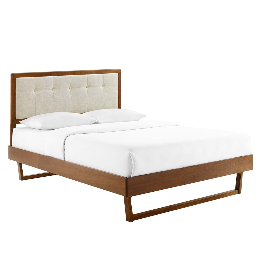 Petal Wood Queen Platform Bed With Angular Frame in Walnut Beige