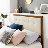 Petal Wood Queen Platform Bed With Angular Frame in Walnut Beige