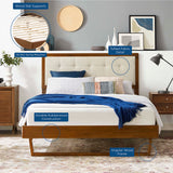 Petal Wood Queen Platform Bed With Angular Frame in Walnut Beige