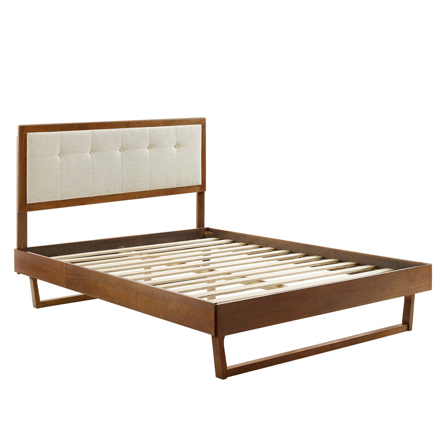 Petal Wood Queen Platform Bed With Angular Frame in Walnut Beige