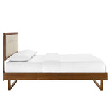 Petal Wood Queen Platform Bed With Angular Frame in Walnut Beige