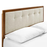 Petal Wood Queen Platform Bed With Angular Frame in Walnut Beige