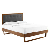 Petal Wood Queen Platform Bed With Angular Frame in Walnut Charcoal