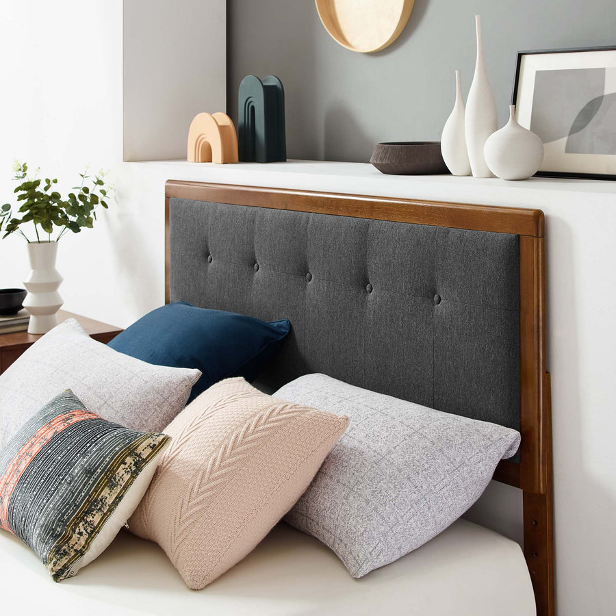 Petal Wood Queen Platform Bed With Angular Frame in Walnut Charcoal