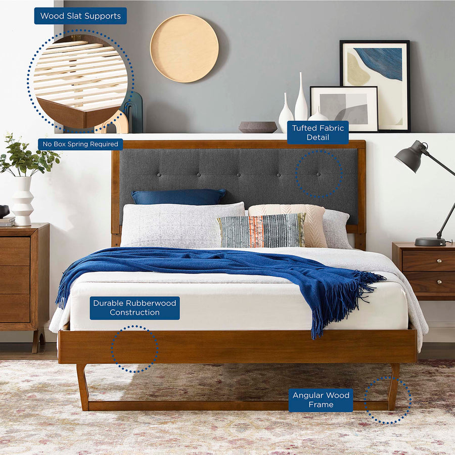 Petal Wood Queen Platform Bed With Angular Frame in Walnut Charcoal
