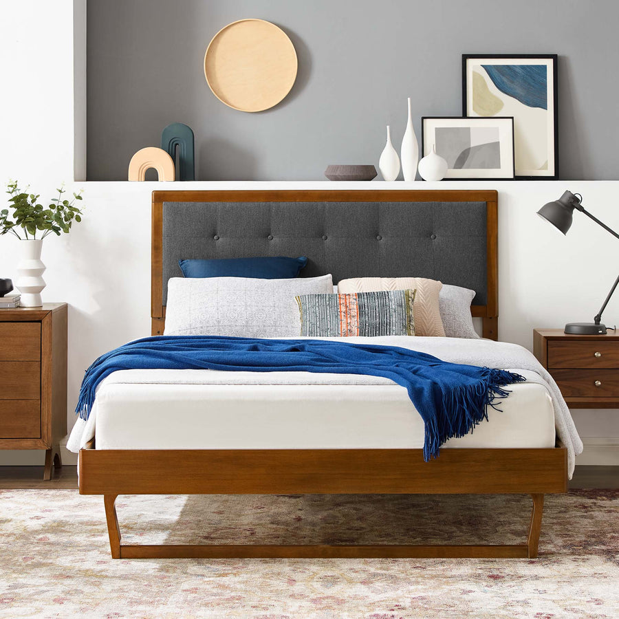 Petal Wood Queen Platform Bed With Angular Frame in Walnut Charcoal