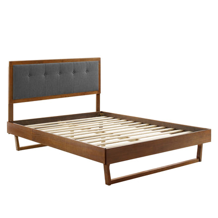 Willow Wood Queen Platform Bed With Angular Frame in Walnut Charcoal