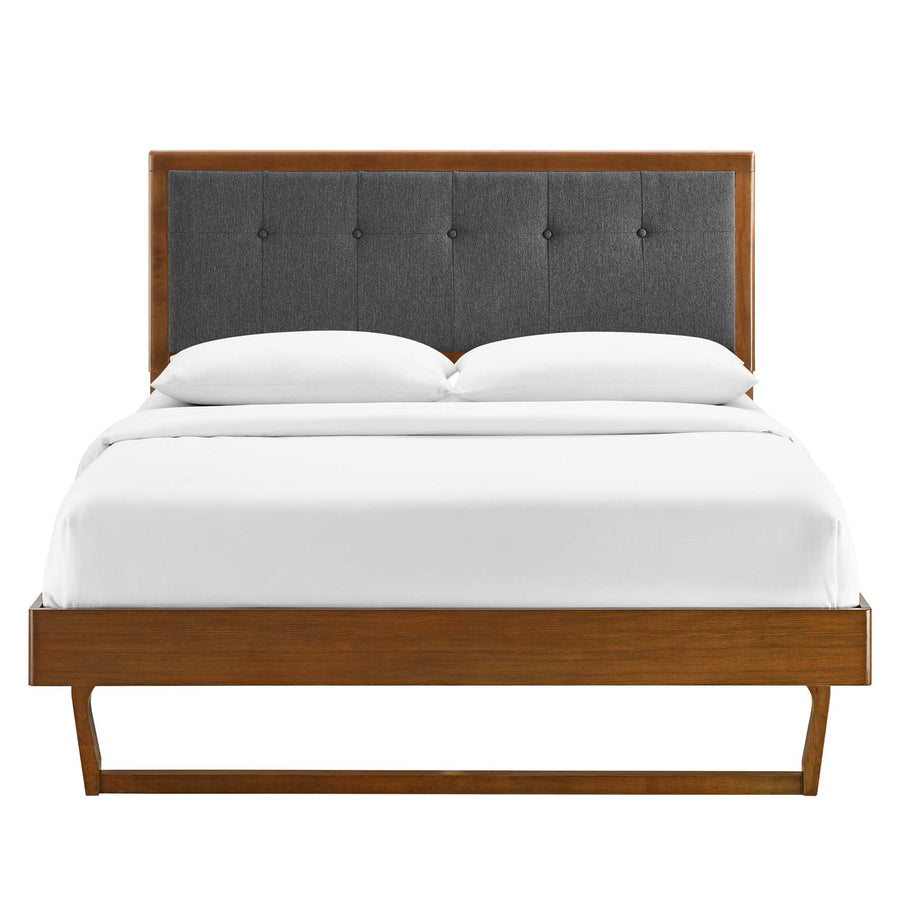 Petal Wood Queen Platform Bed With Angular Frame in Walnut Charcoal