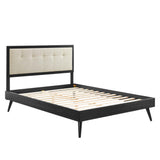 Petal Wood Queen Platform Bed With Splayed Legs in Black Beige