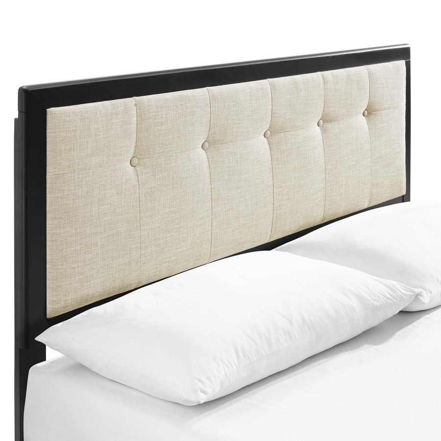 Petal Wood Queen Platform Bed With Splayed Legs in Black Beige