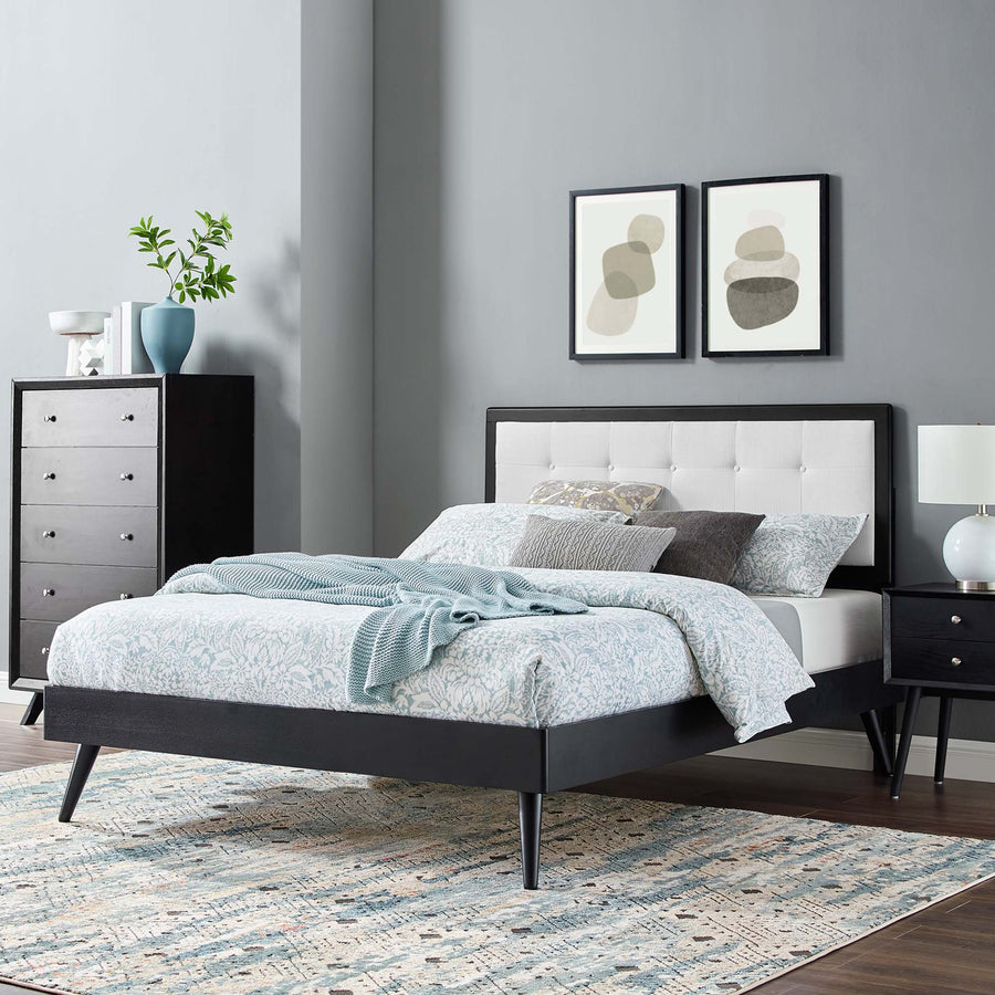 Petal Wood Queen Platform Bed With Splayed Legs in Black White