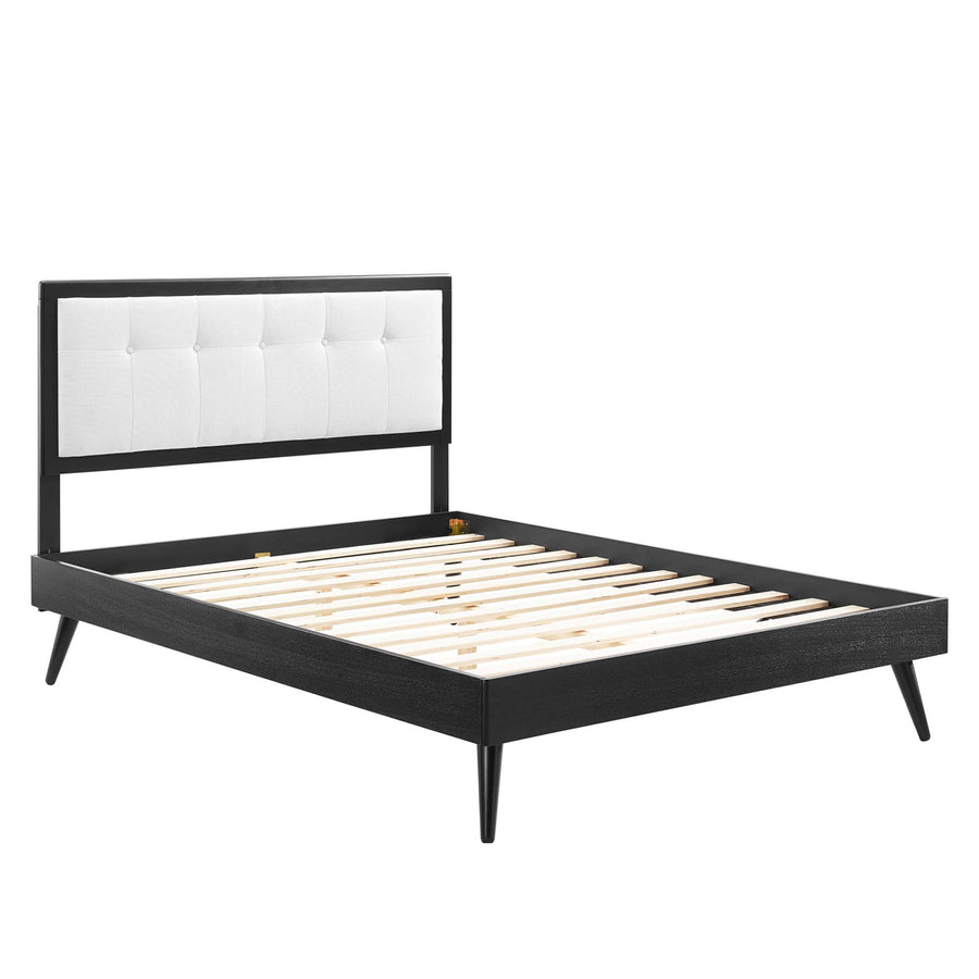 Petal Wood Queen Platform Bed With Splayed Legs in Black White