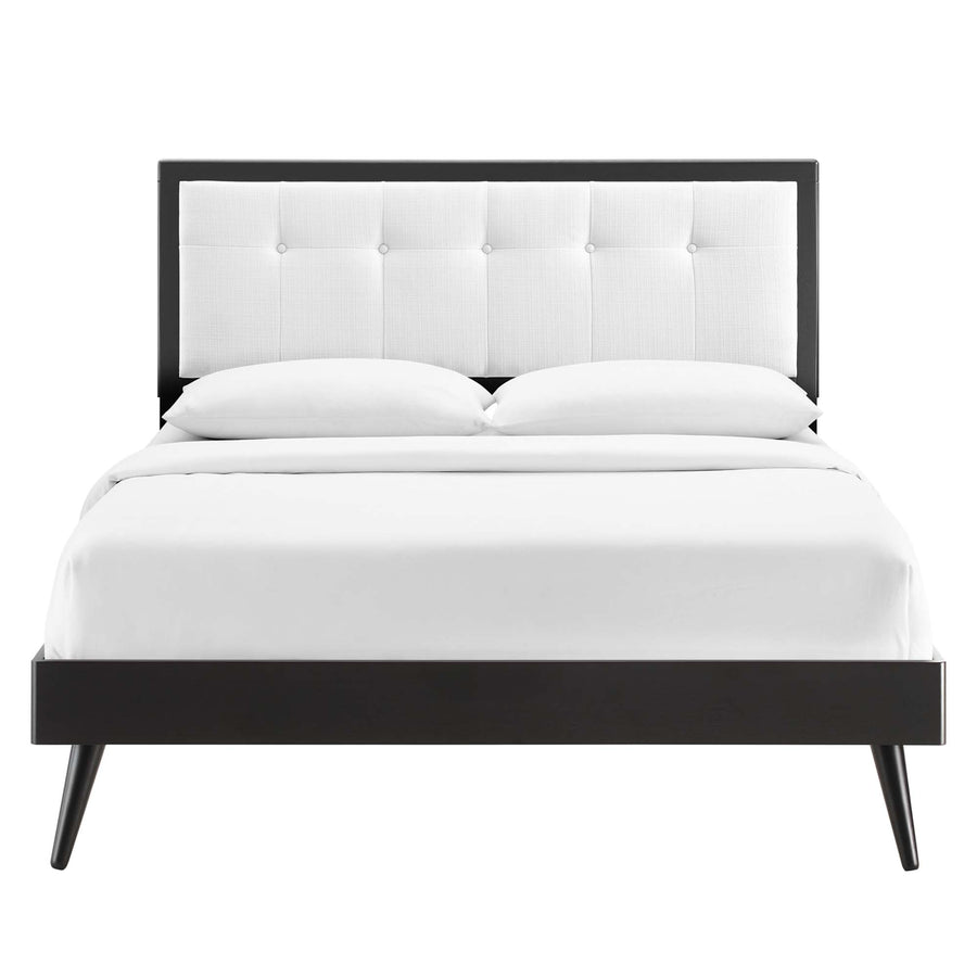 Petal Wood Queen Platform Bed With Splayed Legs in Black White