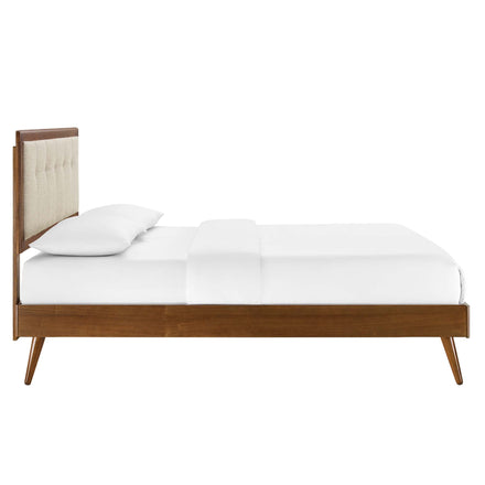 Willow Wood Queen Platform Bed With Splayed Legs in Walnut Beige