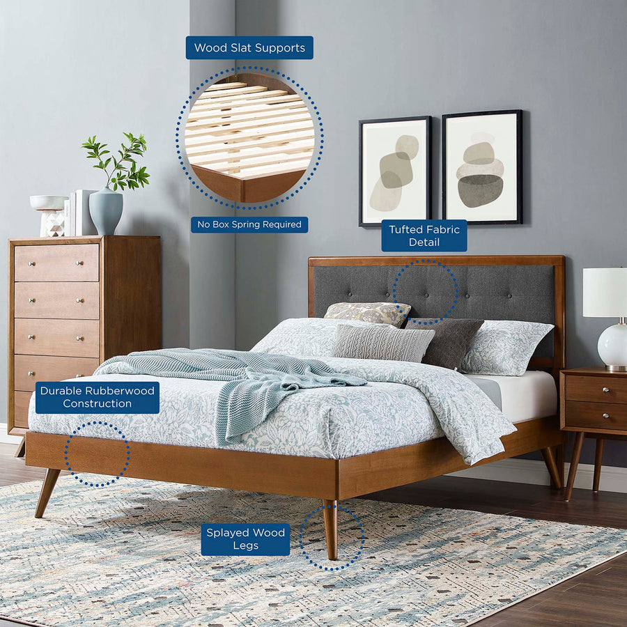 Petal Wood Queen Platform Bed With Splayed Legs in Walnut Charcoal