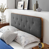 Linen Wood Queen Platform Bed With Angular Frame in Walnut Charcoal