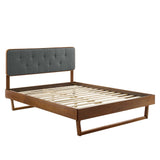 Linen Wood Queen Platform Bed With Angular Frame in Walnut Charcoal