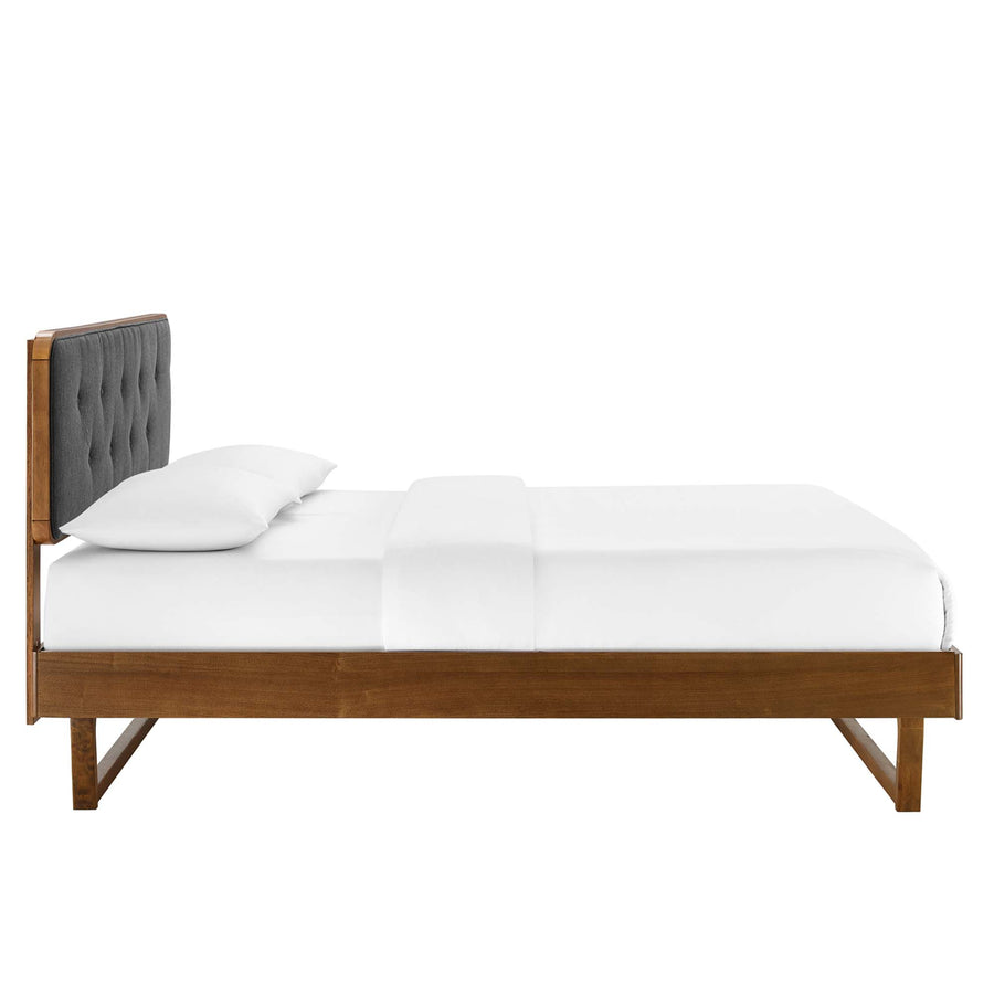 Linen Wood Queen Platform Bed With Angular Frame in Walnut Charcoal