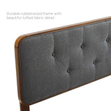 Linen Wood Queen Platform Bed With Angular Frame in Walnut Charcoal