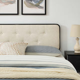 Linen Wood Queen Platform Bed With Splayed Legs in Black Beige