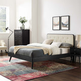 Linen Wood Queen Platform Bed With Splayed Legs in Black Beige