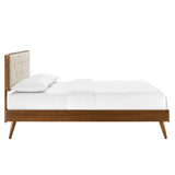 Linen Wood Queen Platform Bed With Splayed Legs in Walnut Beige