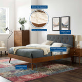 Linen Wood Queen Platform Bed With Splayed Legs in Walnut Charcoal