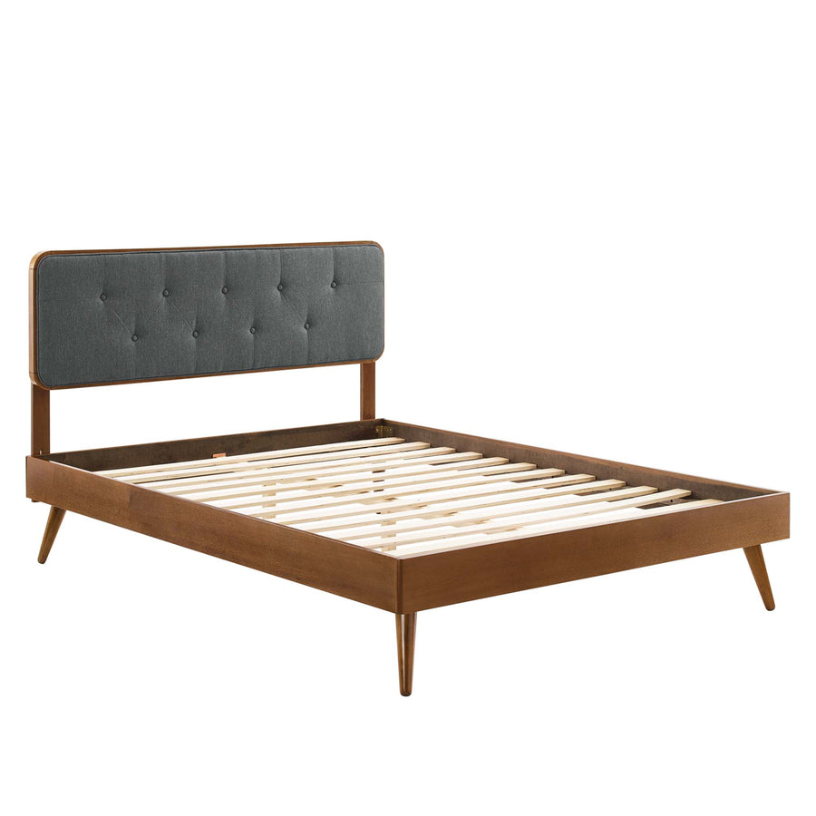 Linen Wood Queen Platform Bed With Splayed Legs in Walnut Charcoal