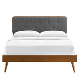 Linen Wood Queen Platform Bed With Splayed Legs in Walnut Charcoal