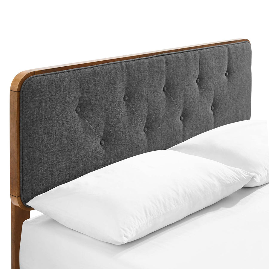 Linen Wood Queen Platform Bed With Splayed Legs in Walnut Charcoal