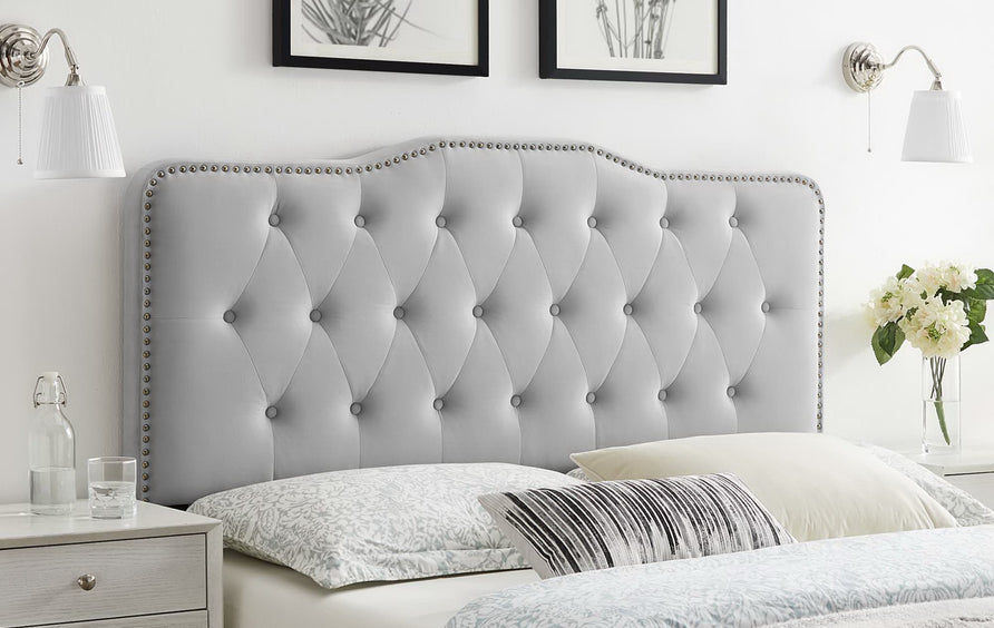 Viognier Tufted Performance Velvet Twin Headboard in Light Gray