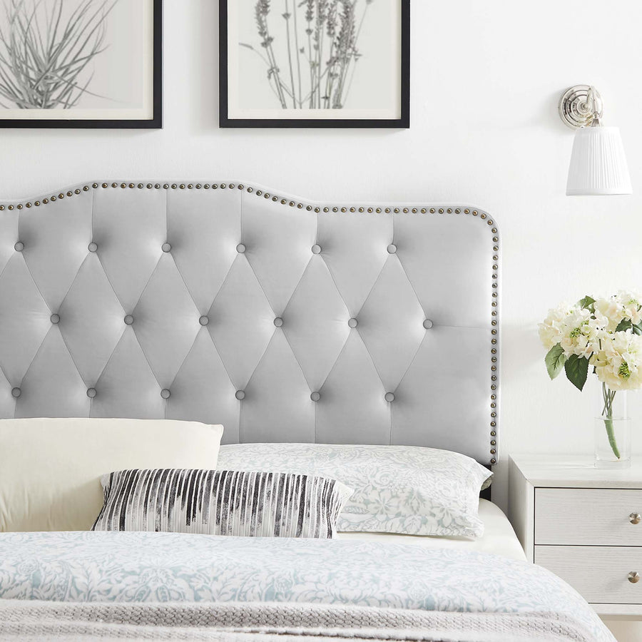 Viognier Tufted Performance Velvet Twin Headboard in Light Gray