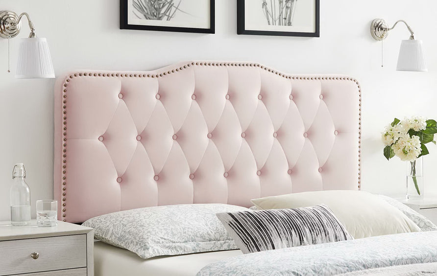 Viognier Tufted Performance Velvet Full/Queen Headboard in Pink