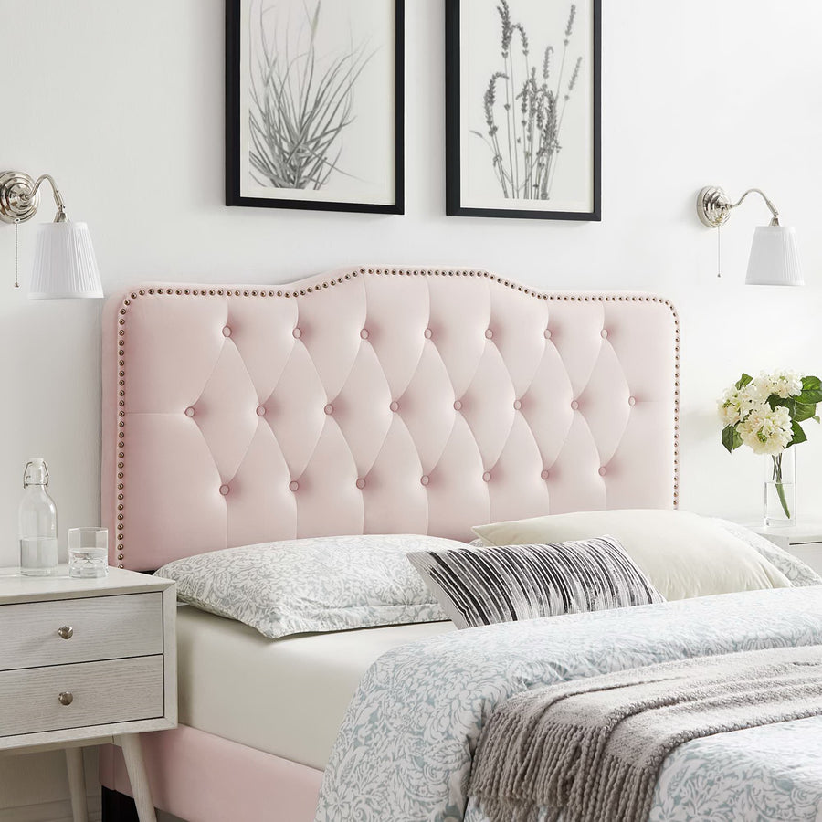 Viognier Tufted Performance Velvet Full/Queen Headboard in Pink