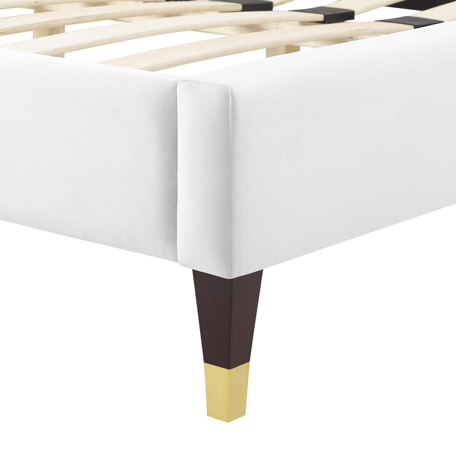 Glen Performance Velvet Queen Platform Bed in White