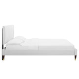 Glen Performance Velvet Queen Platform Bed in White