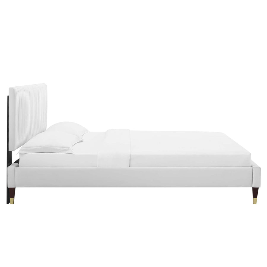 Glen Performance Velvet Queen Platform Bed in White