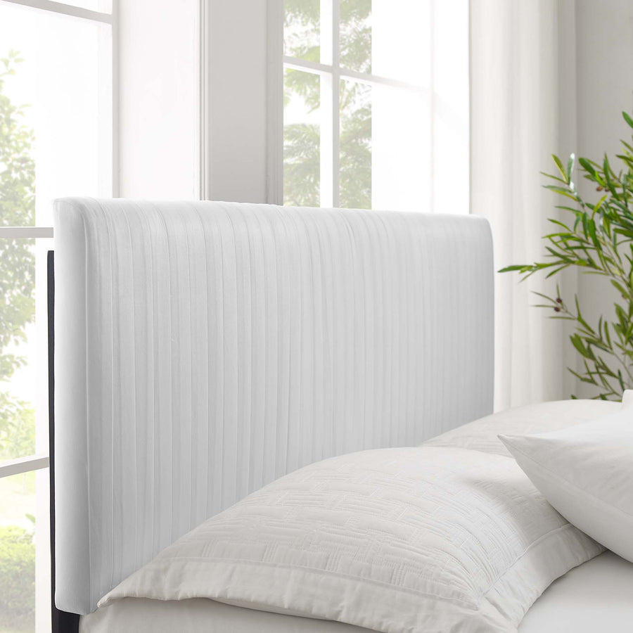 Glen Performance Velvet Queen Platform Bed in White