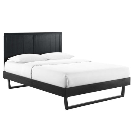 Alana Wood Full Platform Bed With Angular Frame in Black
