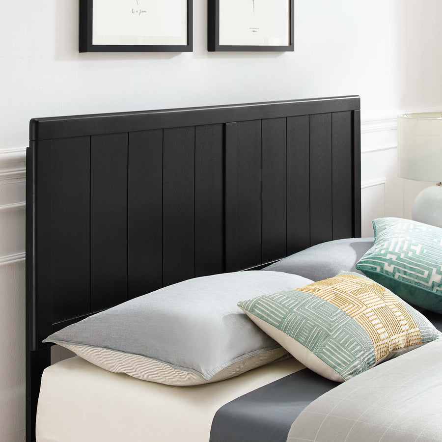 Granite Wood Full Platform Bed With Angular Frame in Black