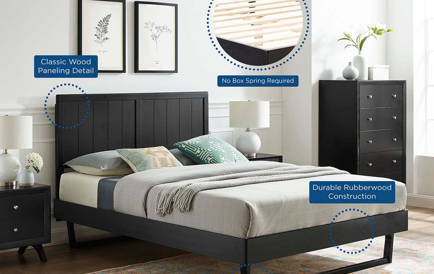 Granite Wood Full Platform Bed With Angular Frame in Black