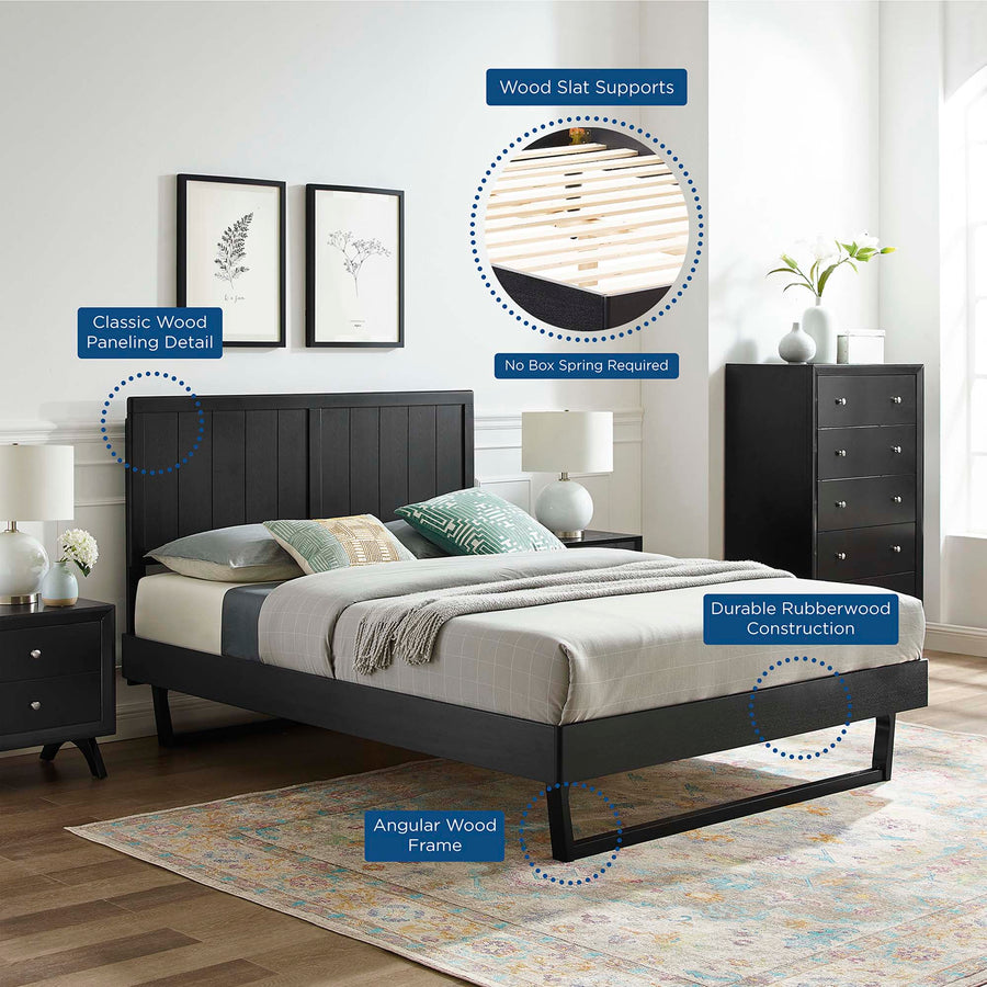 Granite Wood Full Platform Bed With Angular Frame in Black