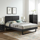 Granite Wood Full Platform Bed With Angular Frame in Black