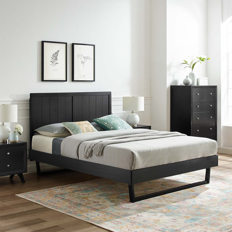 Granite Wood Full Platform Bed With Angular Frame in Black